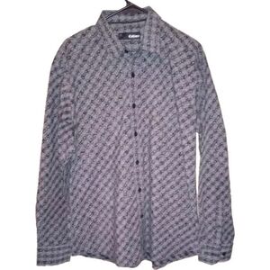 Cultura International Men's Button Up Shirt Gray Floral Pattern Size Large